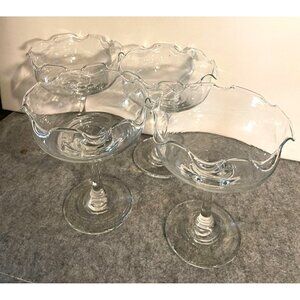 4 Elegant Vintage Ruffled Edge Crystal Stemmed Dessert Glasses  # 1902